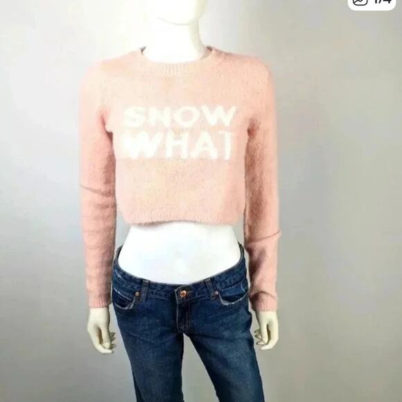 Garage Pink Women's Cropped Fuzzy Sweater - Picture 2 of 5